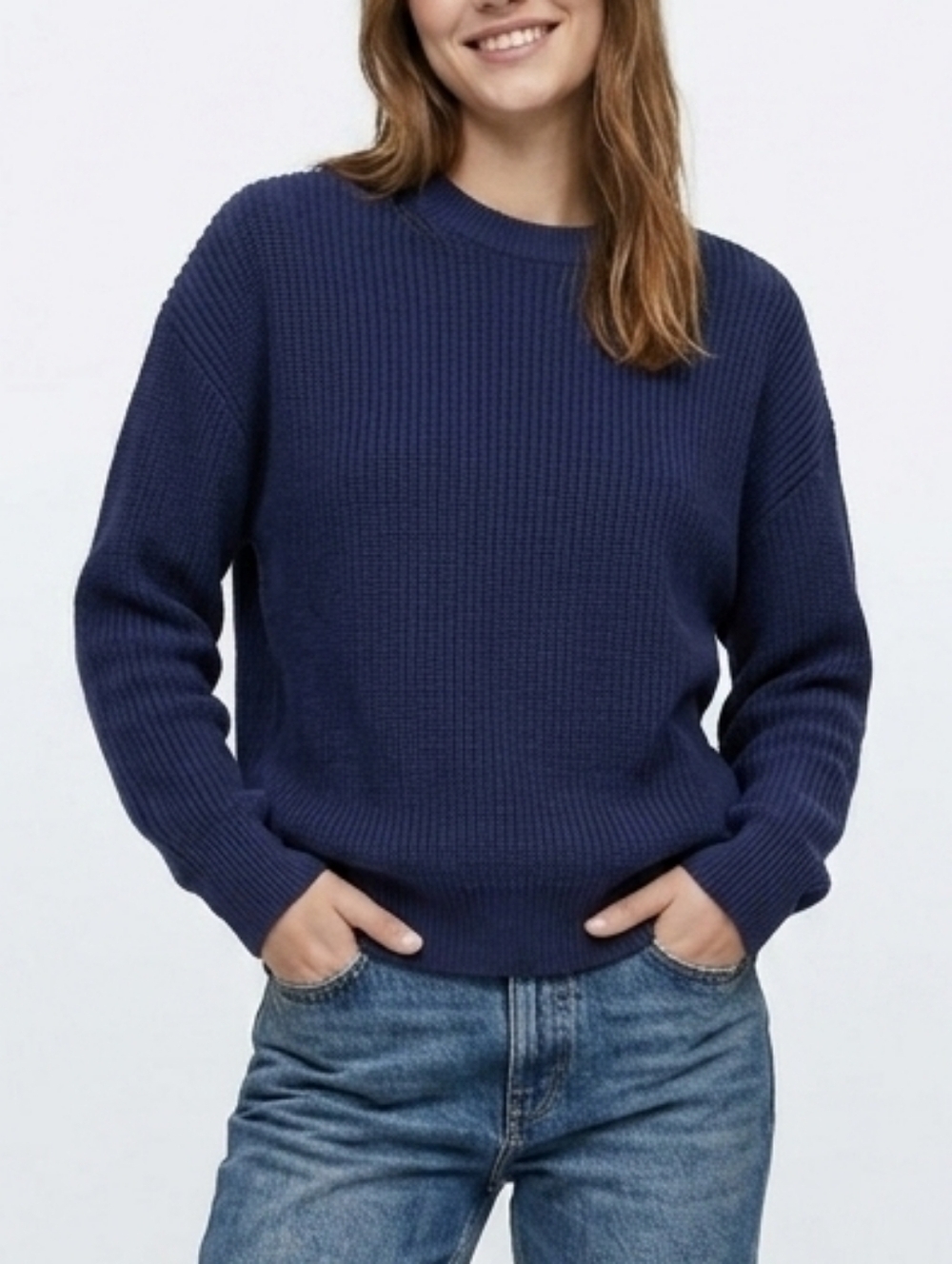 Zara Blue Crewneck Sweater Classic Knit Design